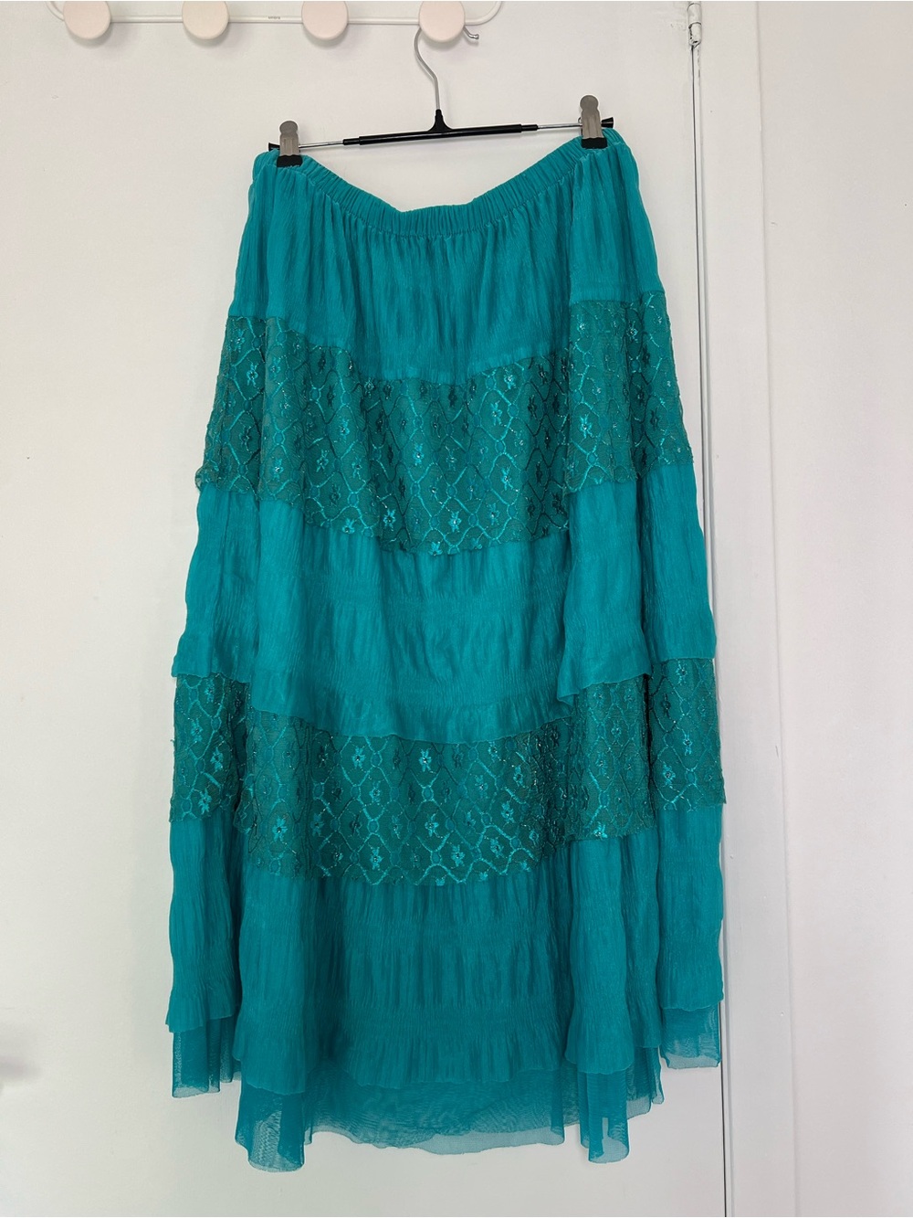 Teal Ruffled Bohemian Maxi Skirt